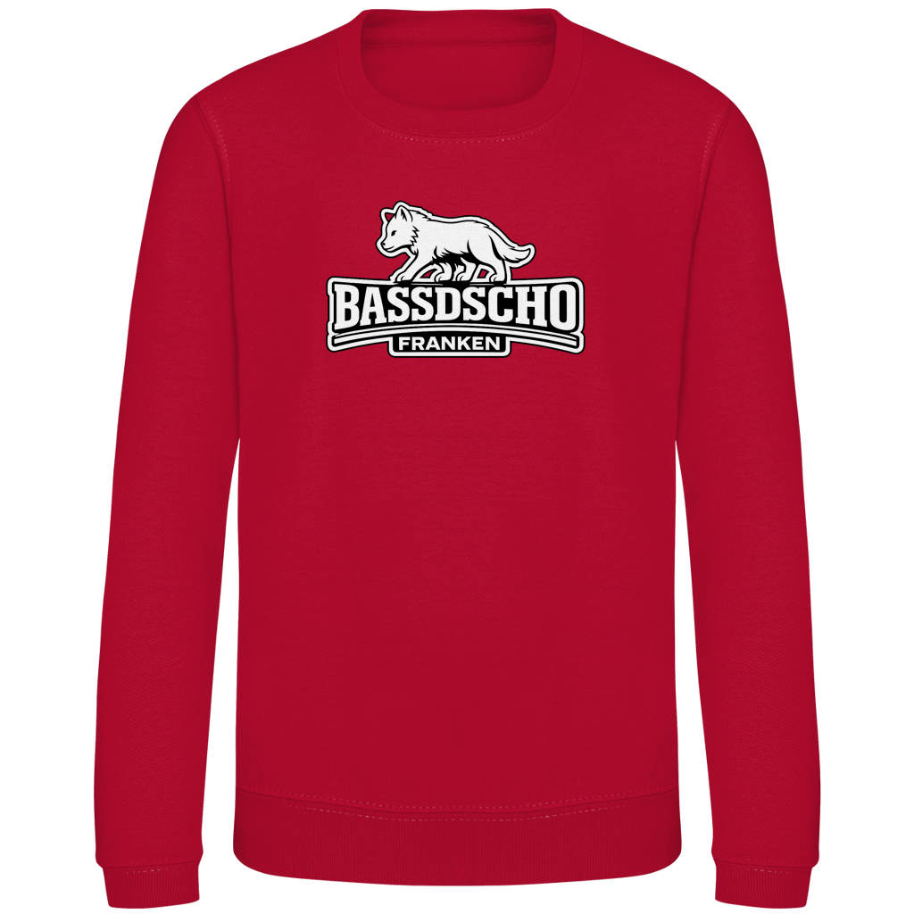 Kinder Sweatshirt Bassdscho Franken Wolf weiß und weiß umrandet