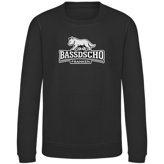 Kinder Sweatshirt Bassdscho Franken Wolf weiß und weiß umrandet