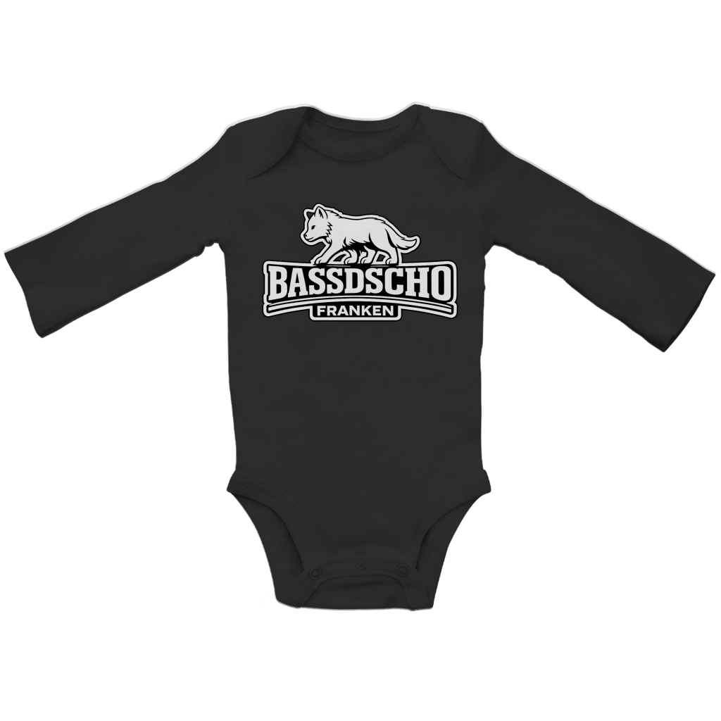 Baby Bio Bodysuite Langarm Bassdscho Franken Wolf weiß und weiß umrandet