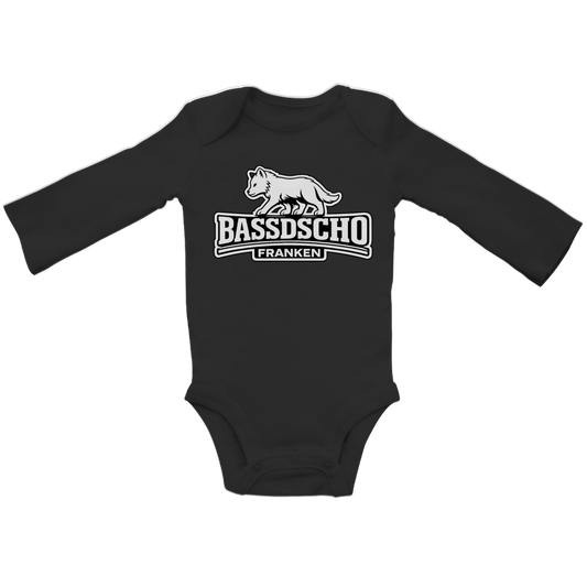 Baby Bio Bodysuite Langarm Bassdscho Franken Wolf weiß und weiß umrandet