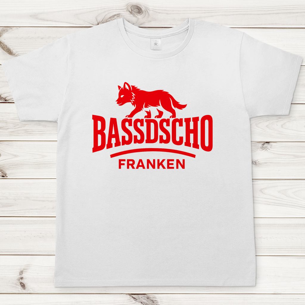 Herren T-Shirt Bassdscho Franken Wolf Rot strich kurz