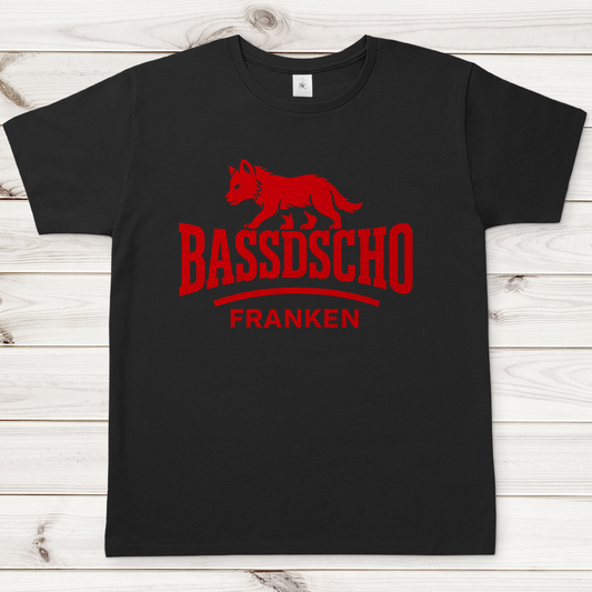 Herren T-Shirt Bassdscho Franken Wolf Rot strich kurz