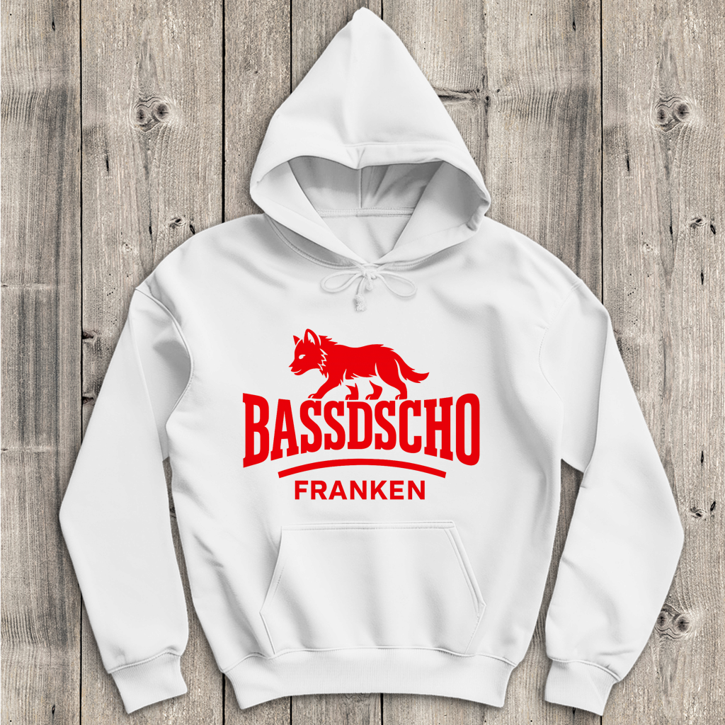 Herren Hoodie Bassdscho Franken Wolf Rot strich kurz