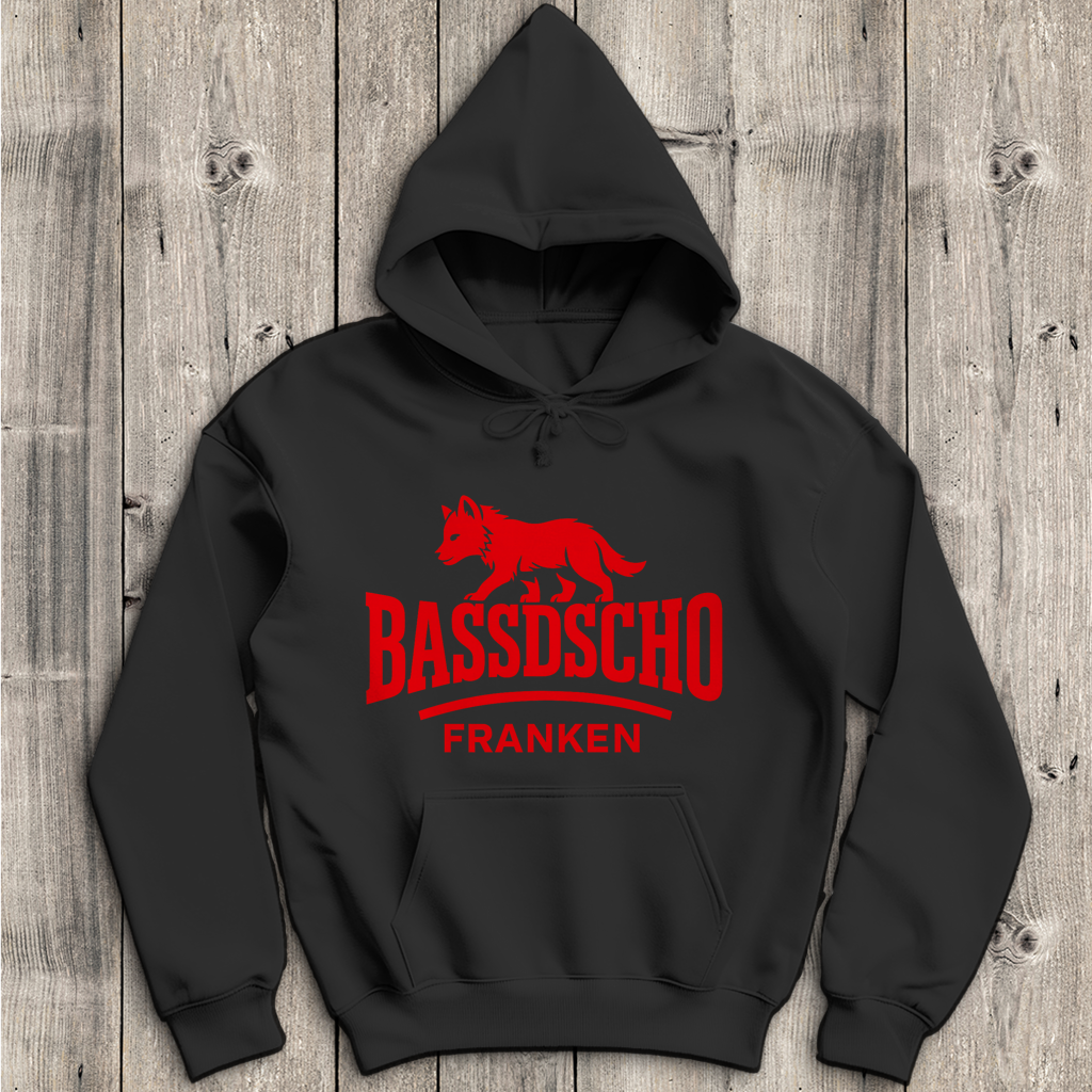 Herren Hoodie Bassdscho Franken Wolf Rot strich kurz