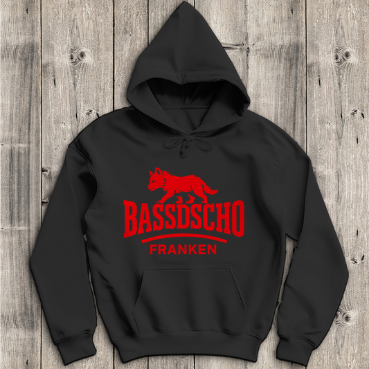 Herren Hoodie Bassdscho Franken Wolf Rot strich kurz
