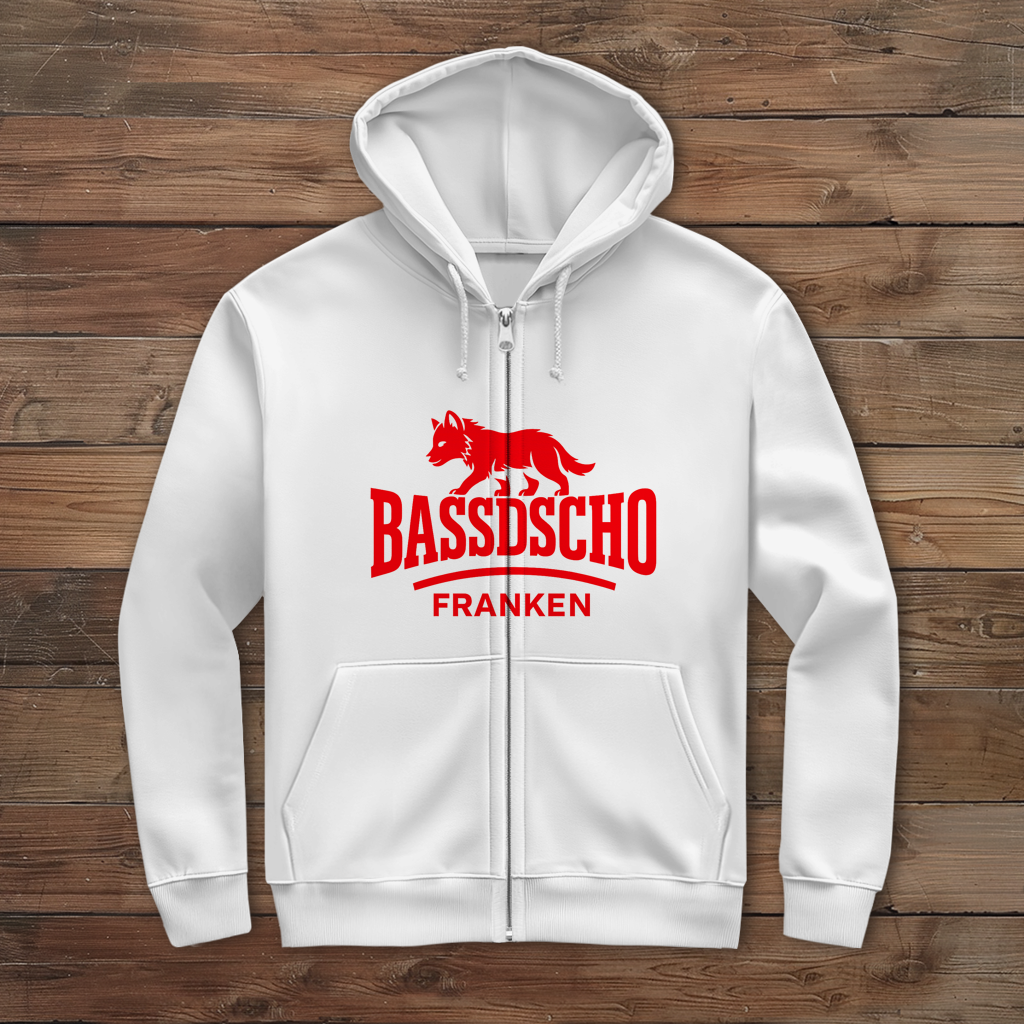 Herren Zipper Hoodie Bassdscho Franken Wolf Rot strich kurz