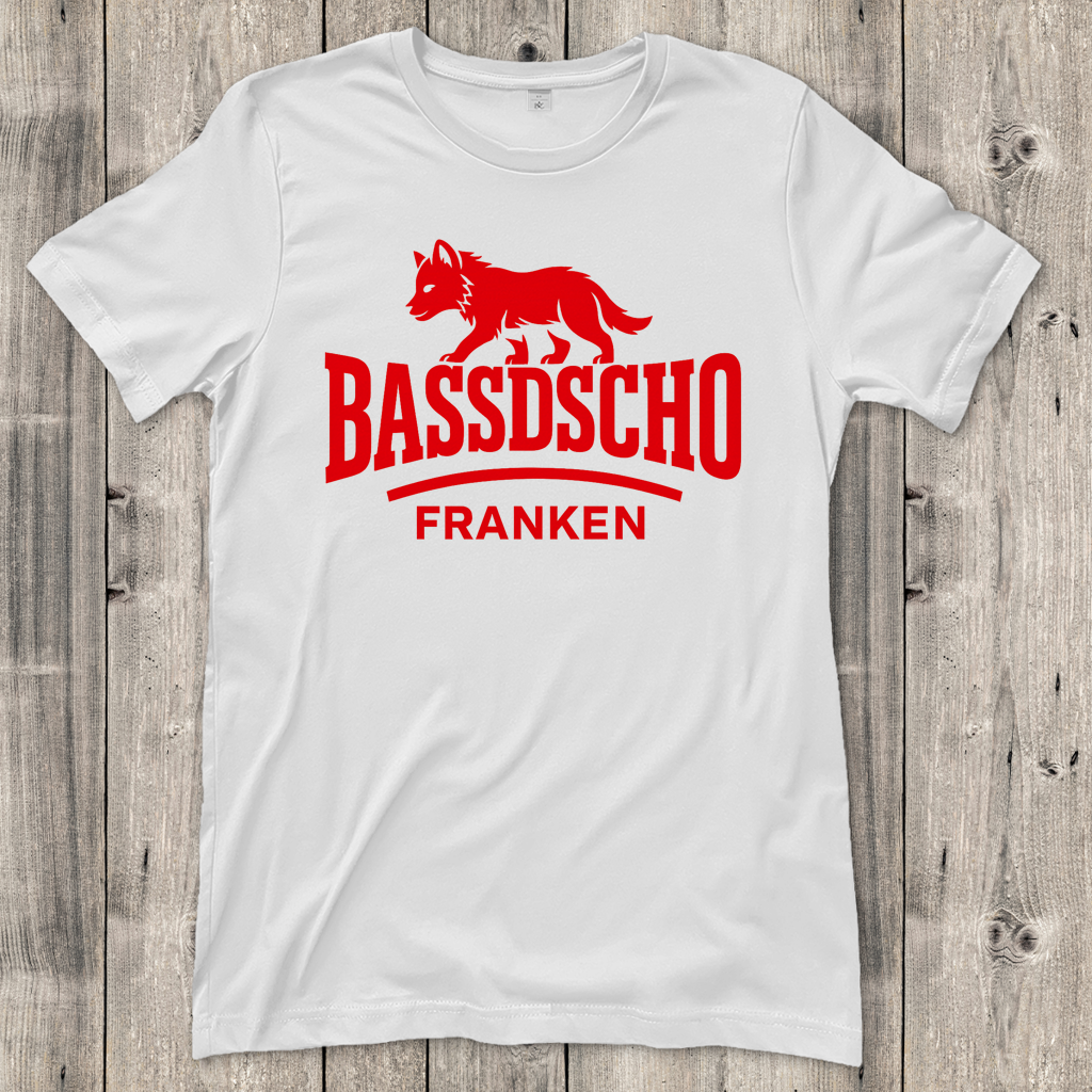 Damen T-Shirt Bassdscho Franken Wolf Rot strich kurz