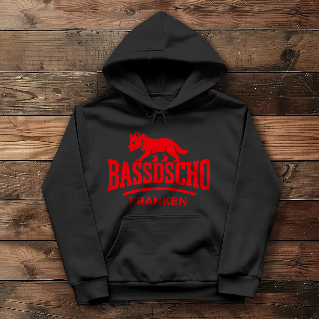 Damen Hoodie Bassdscho Franken Wolf Rot strich kurz