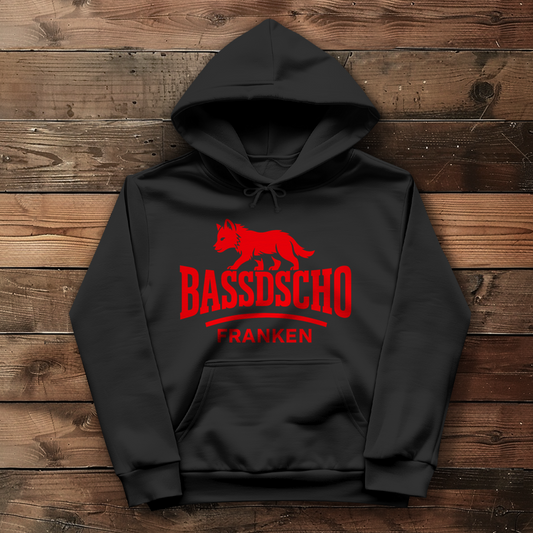 Damen Hoodie Bassdscho Franken Wolf Rot strich kurz