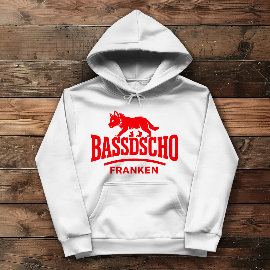 Damen Hoodie Bassdscho Franken Wolf Rot strich kurz
