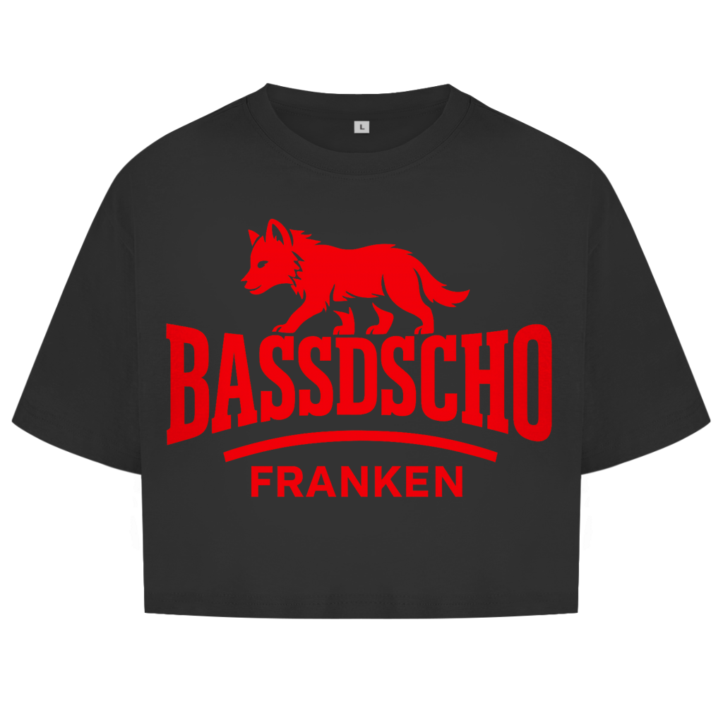 Damen Oversize Crop Top Bassdscho Franken Wolf Rot strich kurz