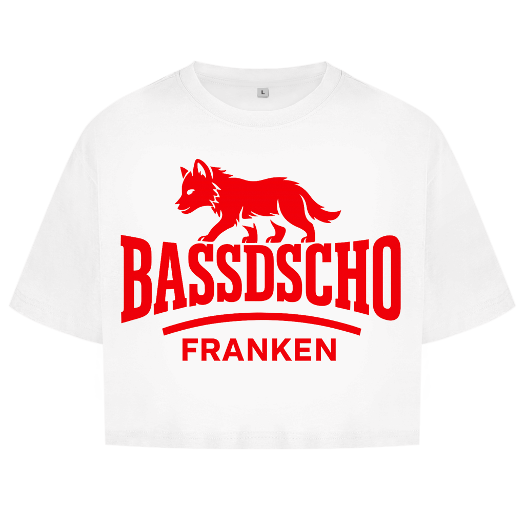 Damen Oversize Crop Top Bassdscho Franken Wolf Rot strich kurz