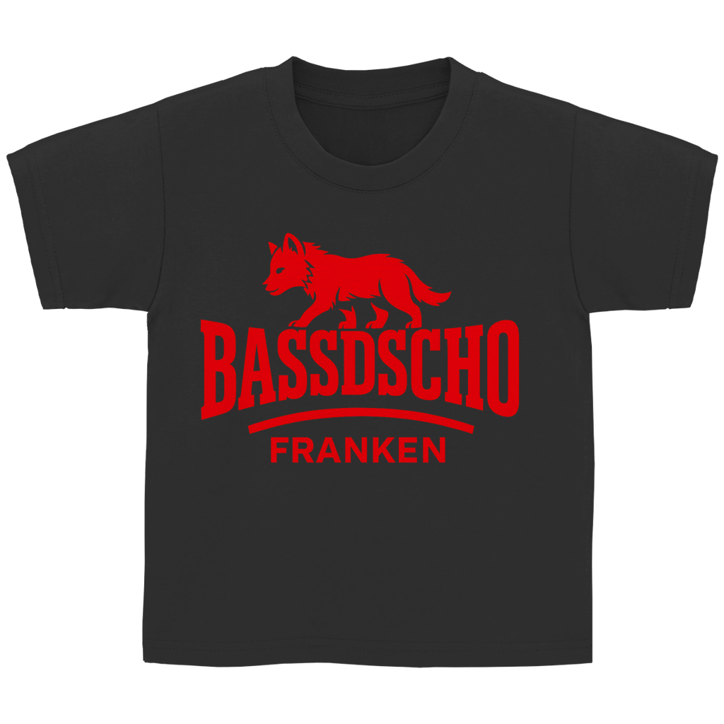 Kinder Basic T-Shirt Bassdscho Franken Wolf Rot strich kurz