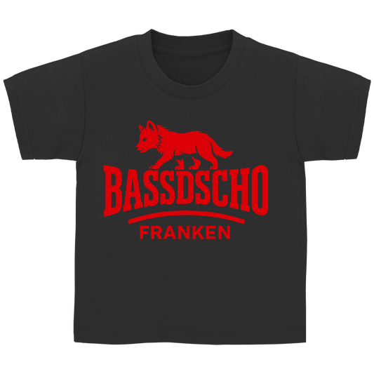 Kinder Basic T-Shirt Bassdscho Franken Wolf Rot strich kurz