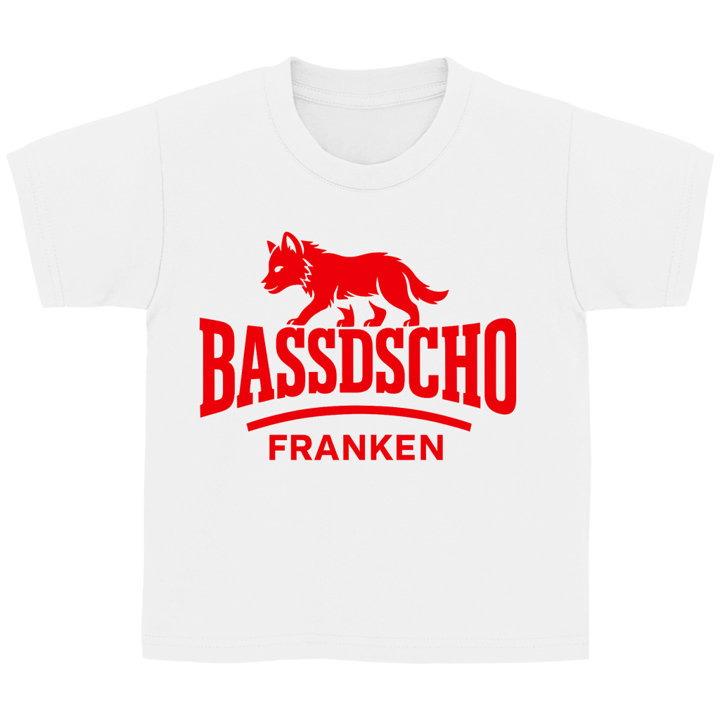 Kinder Basic T-Shirt Bassdscho Franken Wolf Rot strich kurz