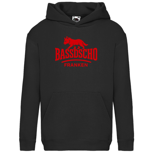 Kids Basic Hoodie Bassdscho Franken Wolf Rot strich kurz