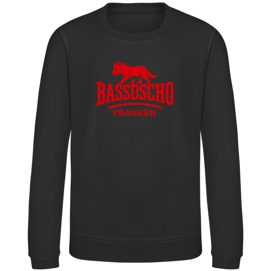 Kinder Sweatshirt Bassdscho Franken Wolf Rot strich kurz