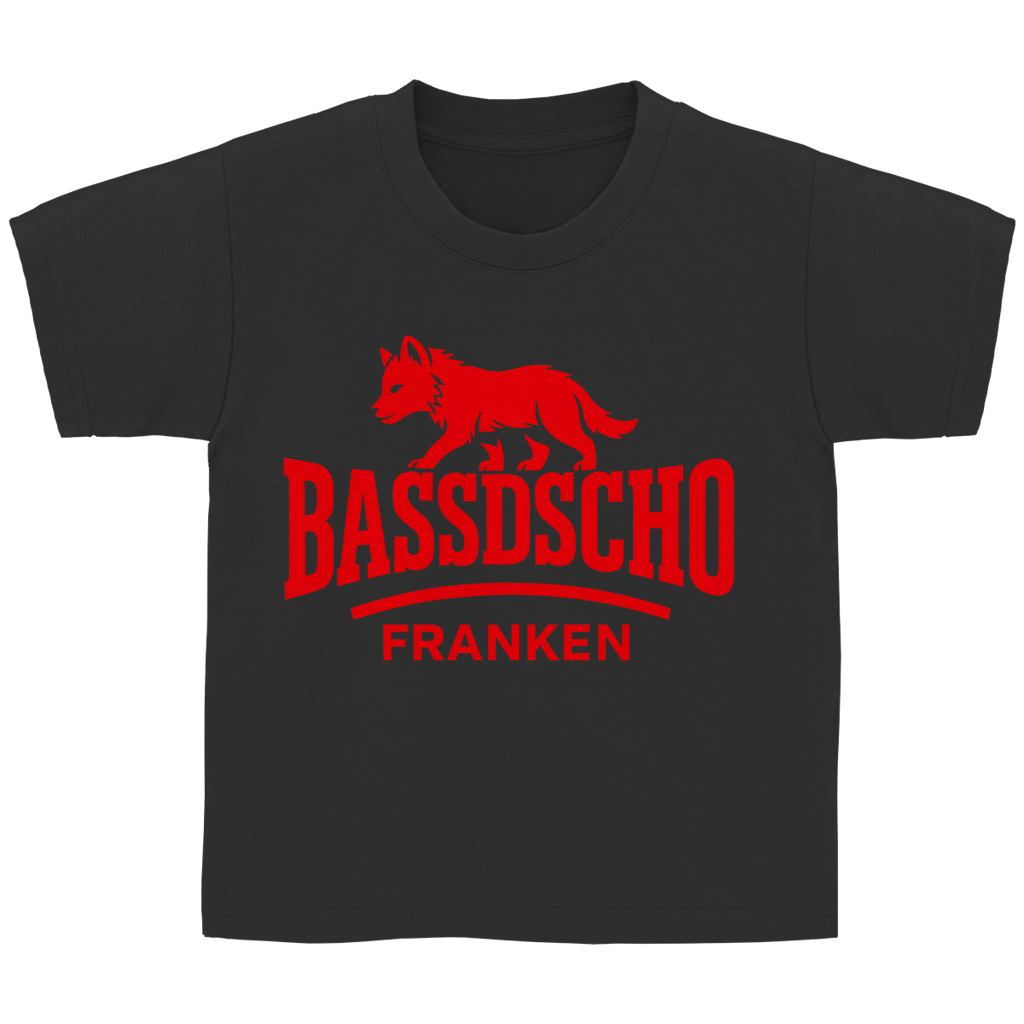 Kinder Basic T-Shirt Bassdscho Franken Wolf Rot strich kurz