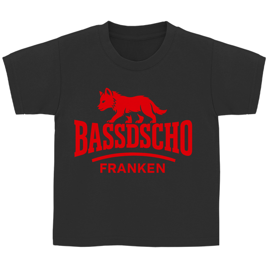 Kinder Basic T-Shirt Bassdscho Franken Wolf Rot strich kurz