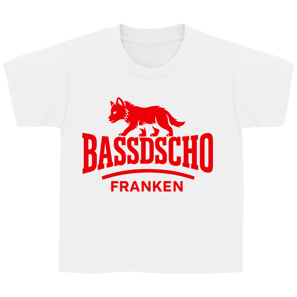 Kinder Basic T-Shirt Bassdscho Franken Wolf Rot strich kurz