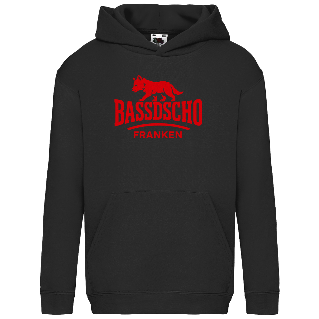 Kids Basic Hoodie Bassdscho Franken Wolf Rot strich kurz