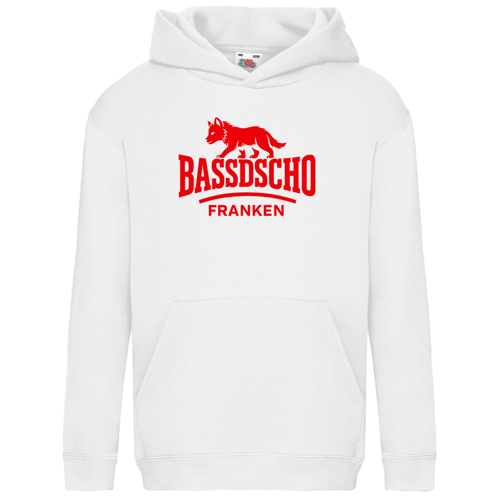 Kids Basic Hoodie Bassdscho Franken Wolf Rot strich kurz