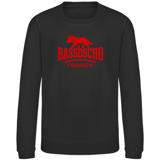 Kinder Sweatshirt Bassdscho Franken Wolf Rot strich kurz