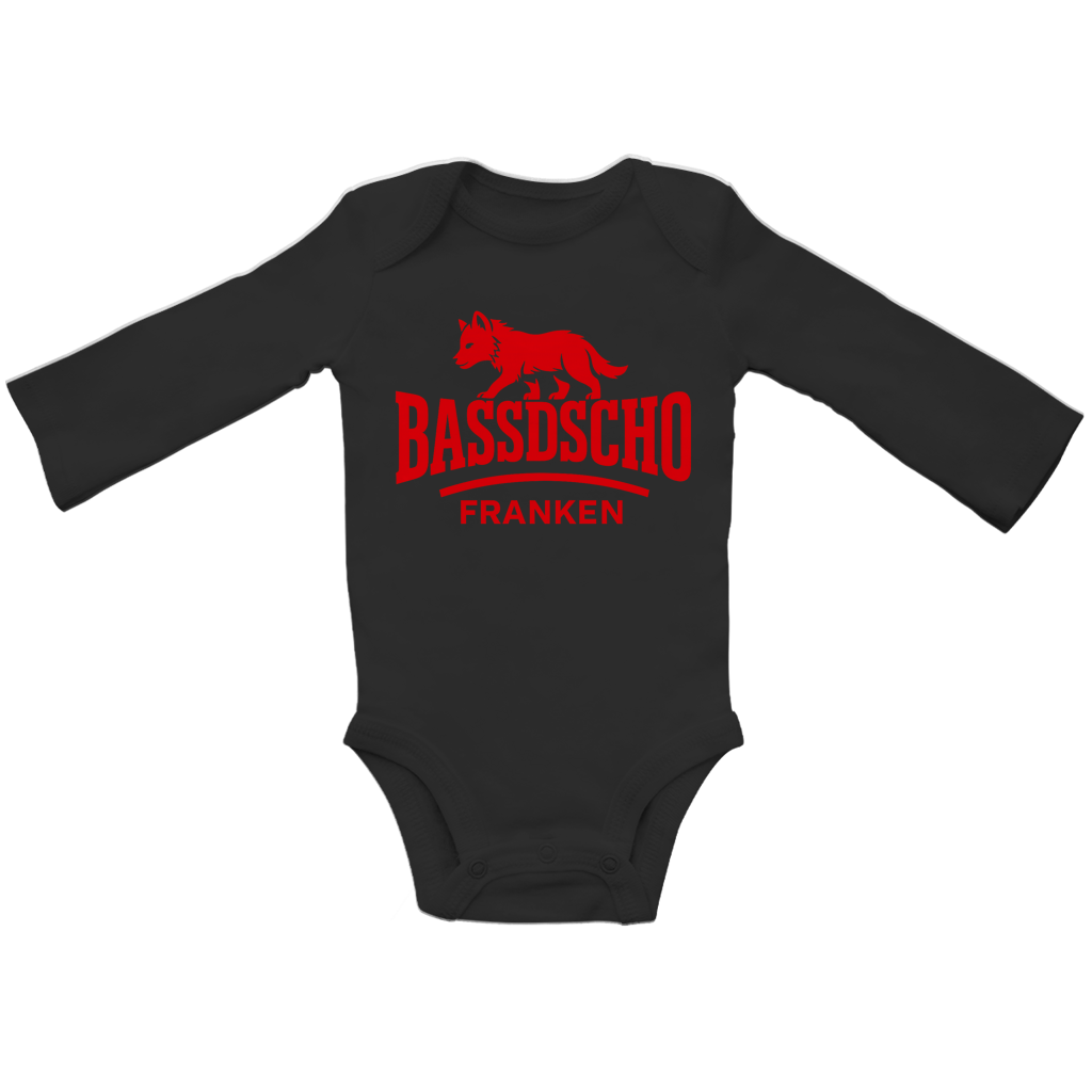 Baby Bio Bodysuite Langarm Bassdscho Franken Wolf Rot strich kurz