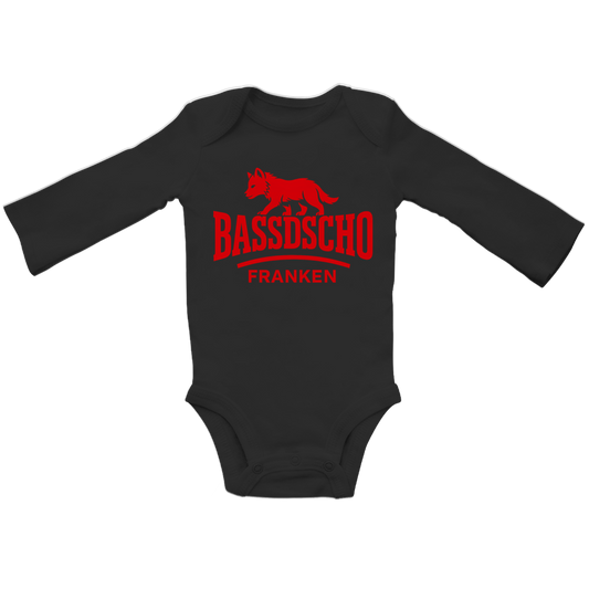 Baby Bio Bodysuite Langarm Bassdscho Franken Wolf Rot strich kurz