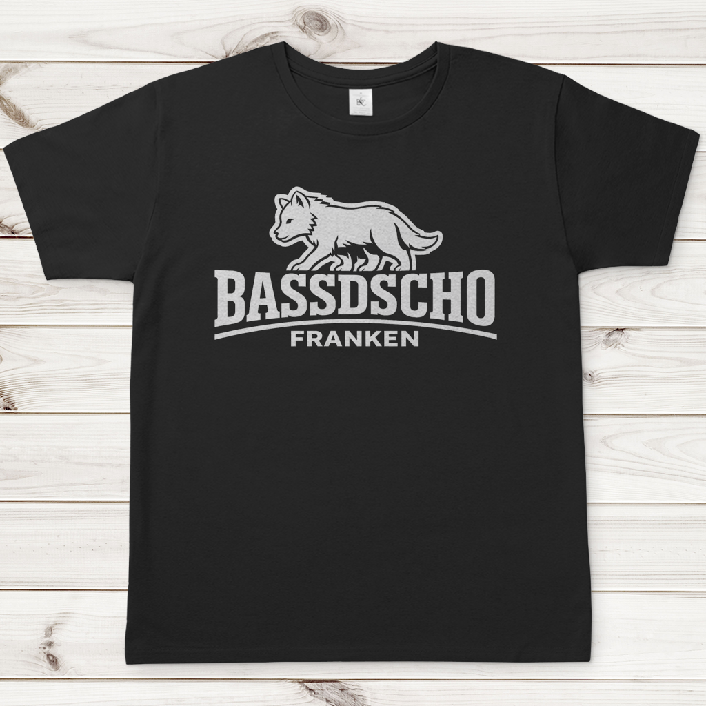 Herren T-Shirt Bassdscho Franken Wolf weiß langer Strich