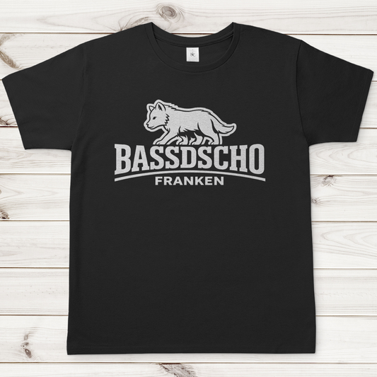 Herren T-Shirt Bassdscho Franken Wolf weiß langer Strich