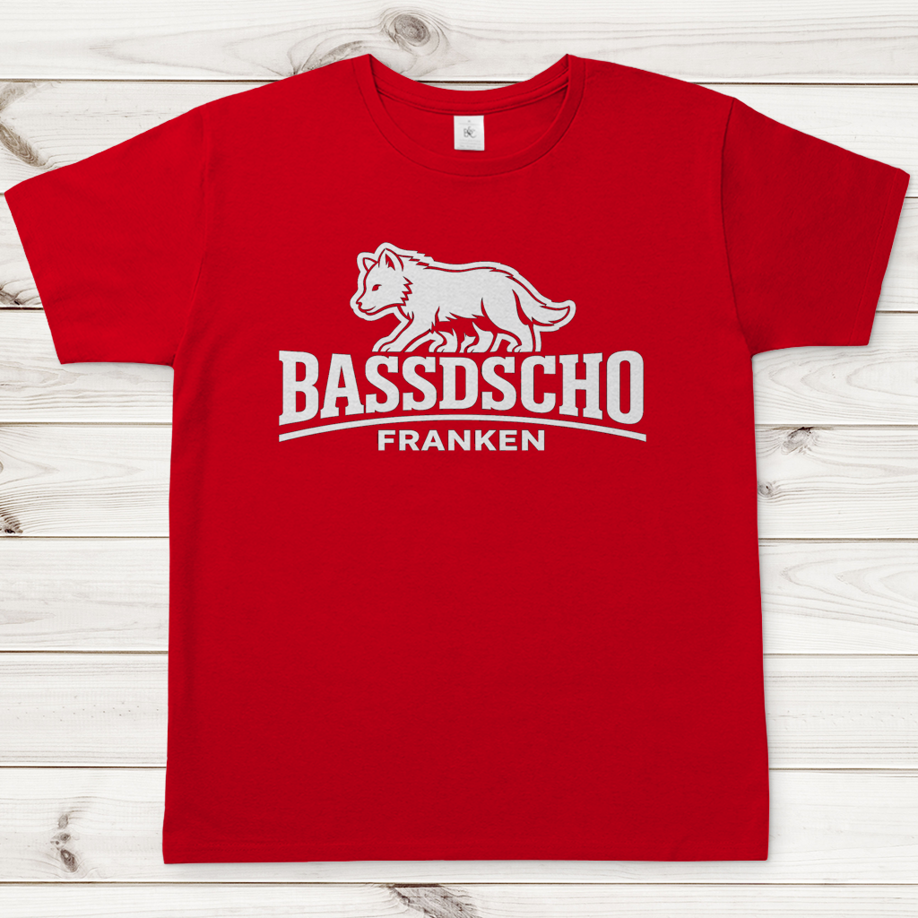 Herren T-Shirt Bassdscho Franken Wolf weiß langer Strich