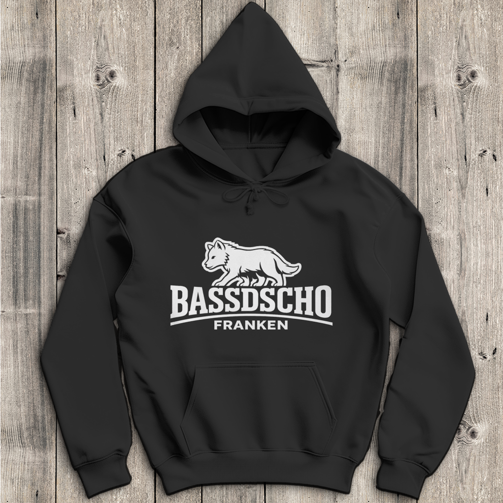 Herren Hoodie Bassdscho Franken Wolf weiß langer Strich