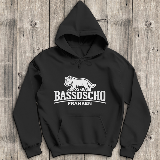 Herren Hoodie Bassdscho Franken Wolf weiß langer Strich