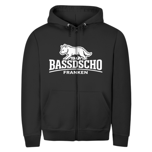 Herren Zipper Hoodie Bassdscho Franken Wolf weiß langer Strich