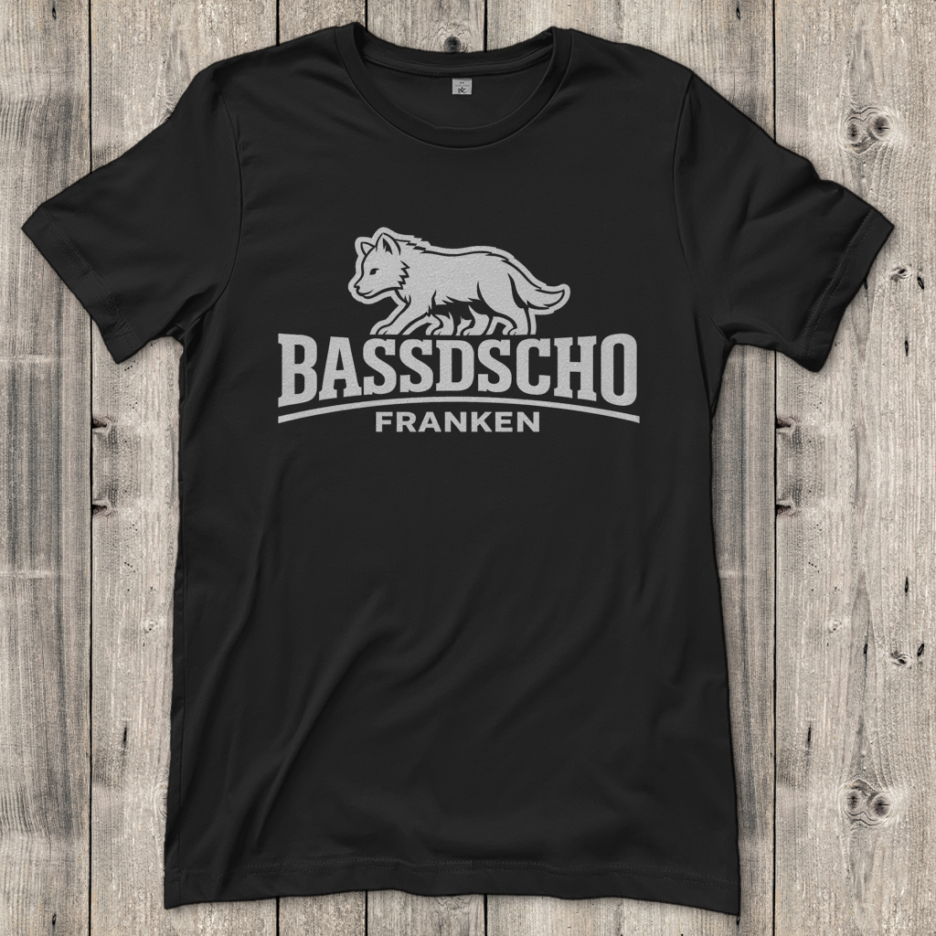 Damen T-Shirt Bassdscho Franken Wolf weiß langer Strich