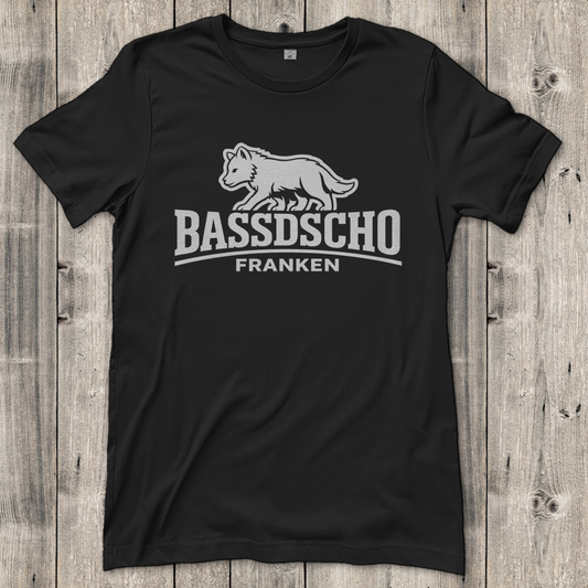 Damen T-Shirt Bassdscho Franken Wolf weiß langer Strich