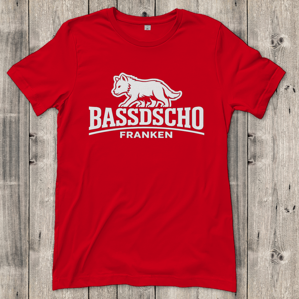 Damen T-Shirt Bassdscho Franken Wolf weiß langer Strich