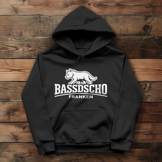 Damen Hoodie Bassdscho Franken Wolf weiß langer Strich