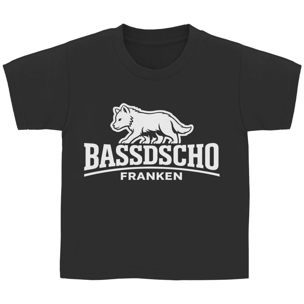 Kinder Basic T-Shirt Bassdscho Franken Wolf weiß langer Strich