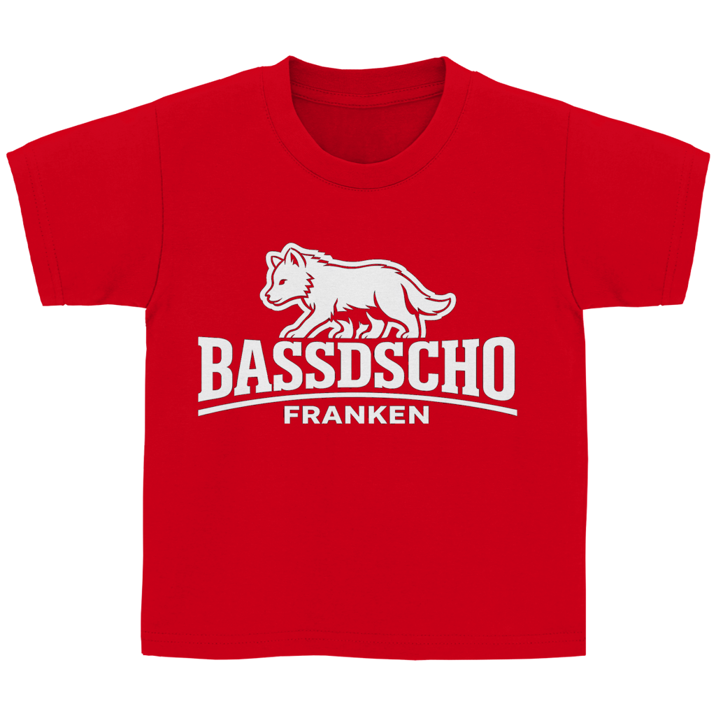 Kinder Basic T-Shirt Bassdscho Franken Wolf weiß langer Strich