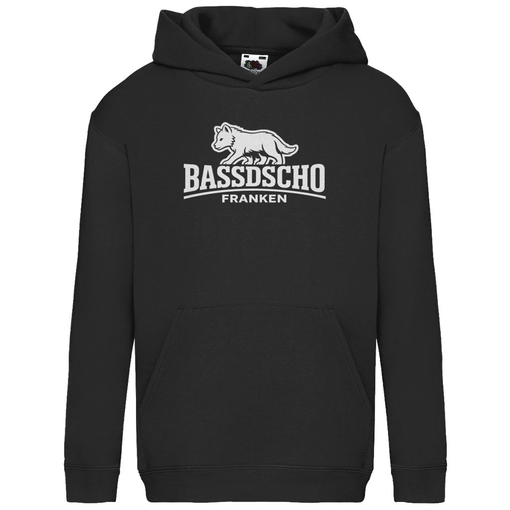 Kids Basic Hoodie Bassdscho Franken Wolf weiß langer Strich