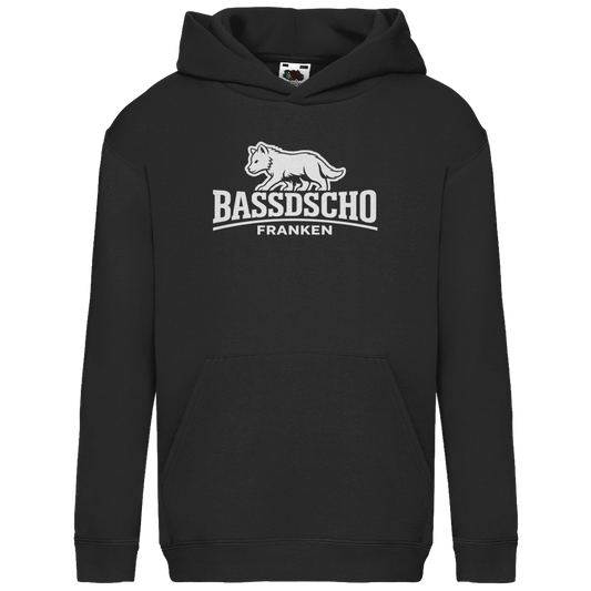 Kids Basic Hoodie Bassdscho Franken Wolf weiß langer Strich