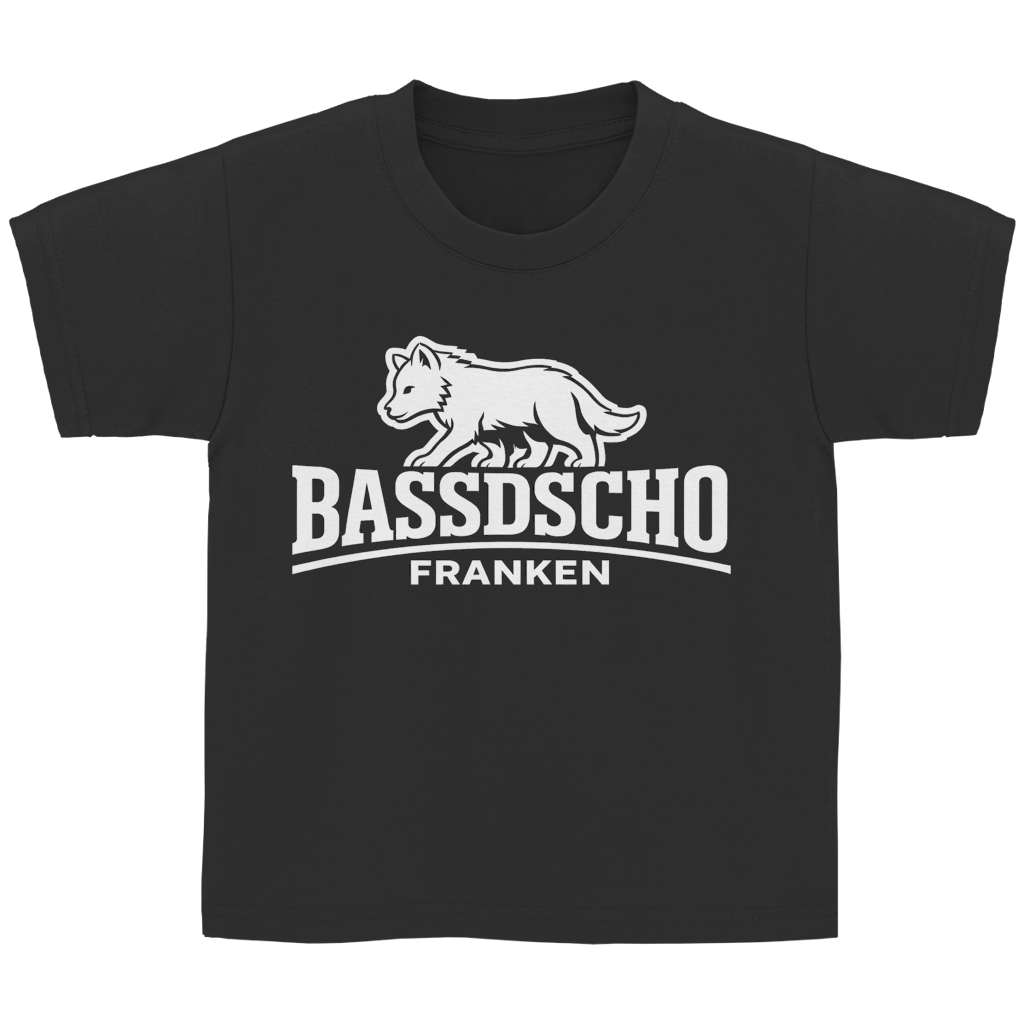 Kinder Basic T-Shirt Bassdscho Franken Wolf weiß langer Strich