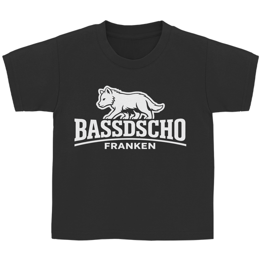 Kinder Basic T-Shirt Bassdscho Franken Wolf weiß langer Strich
