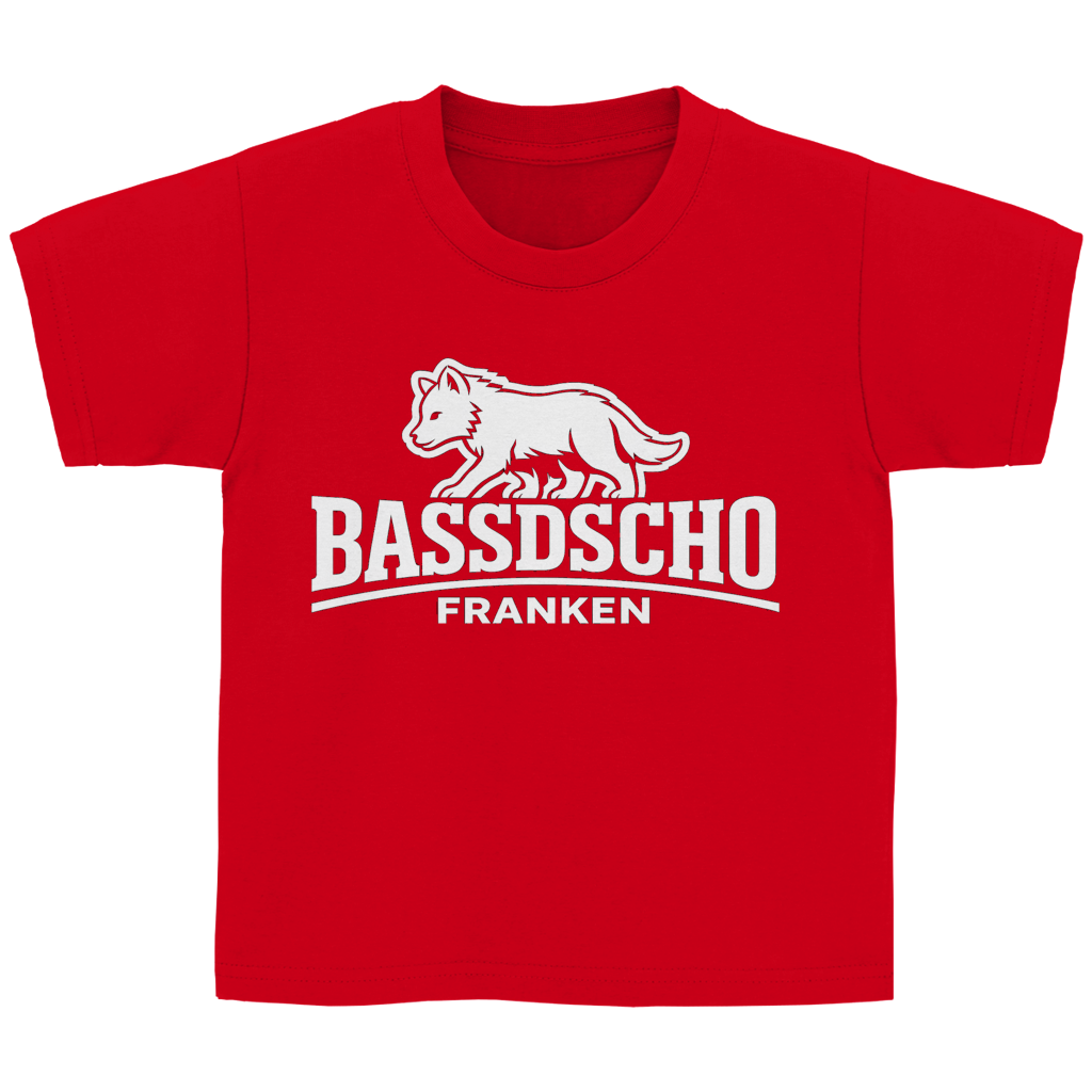 Kinder Basic T-Shirt Bassdscho Franken Wolf weiß langer Strich