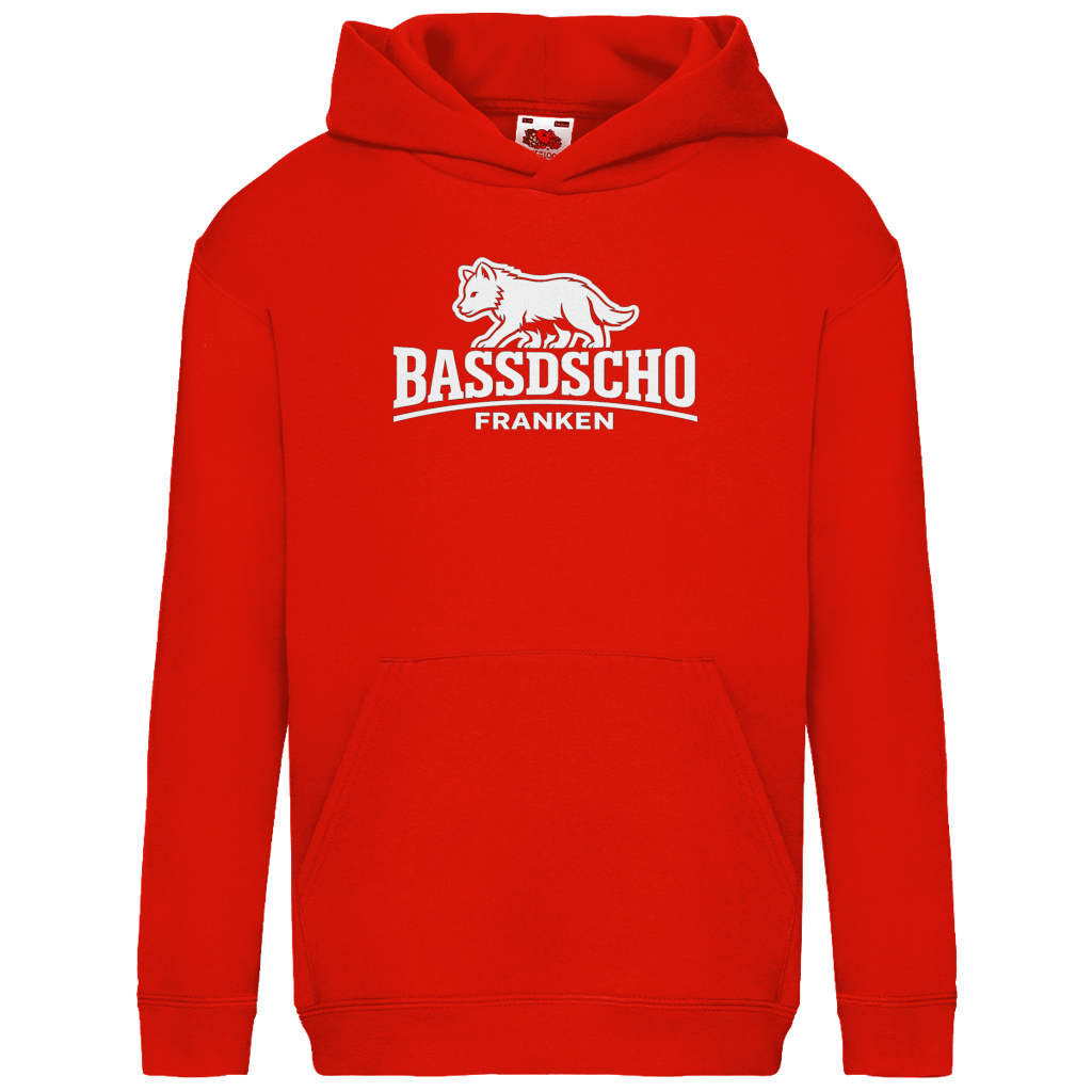 Kids Basic Hoodie Bassdscho Franken Wolf weiß langer Strich