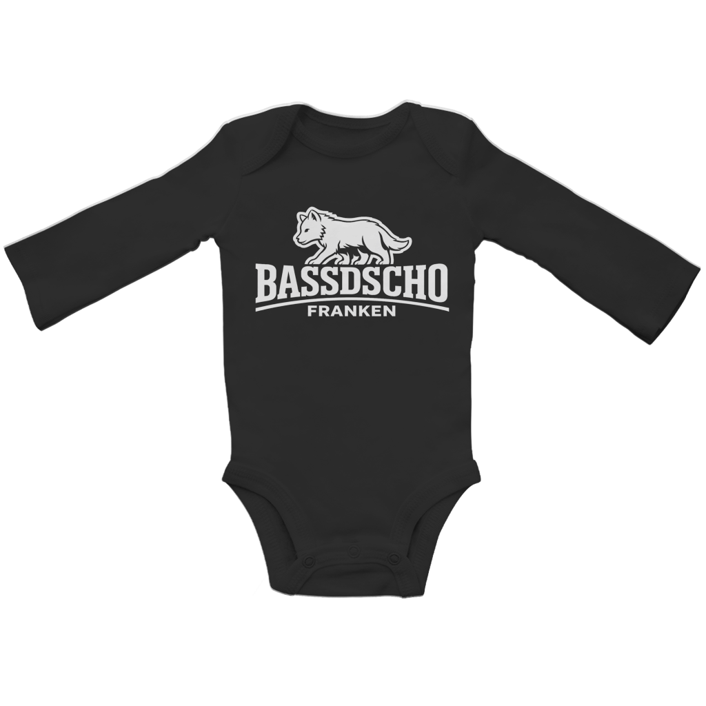 Baby Bio Bodysuite Langarm Bassdscho Franken Wolf weiß langer Strich