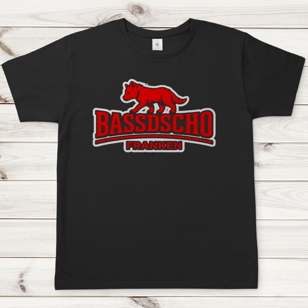Herren T-Shirt Bassdscho Franken Wolf Rot weiß umrandet
