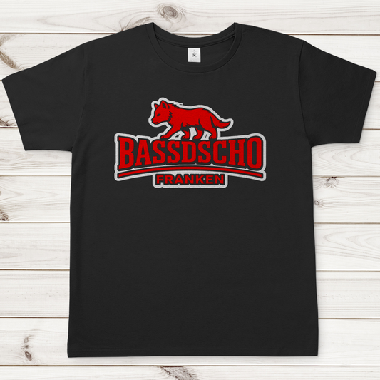 Herren T-Shirt Bassdscho Franken Wolf Rot weiß umrandet